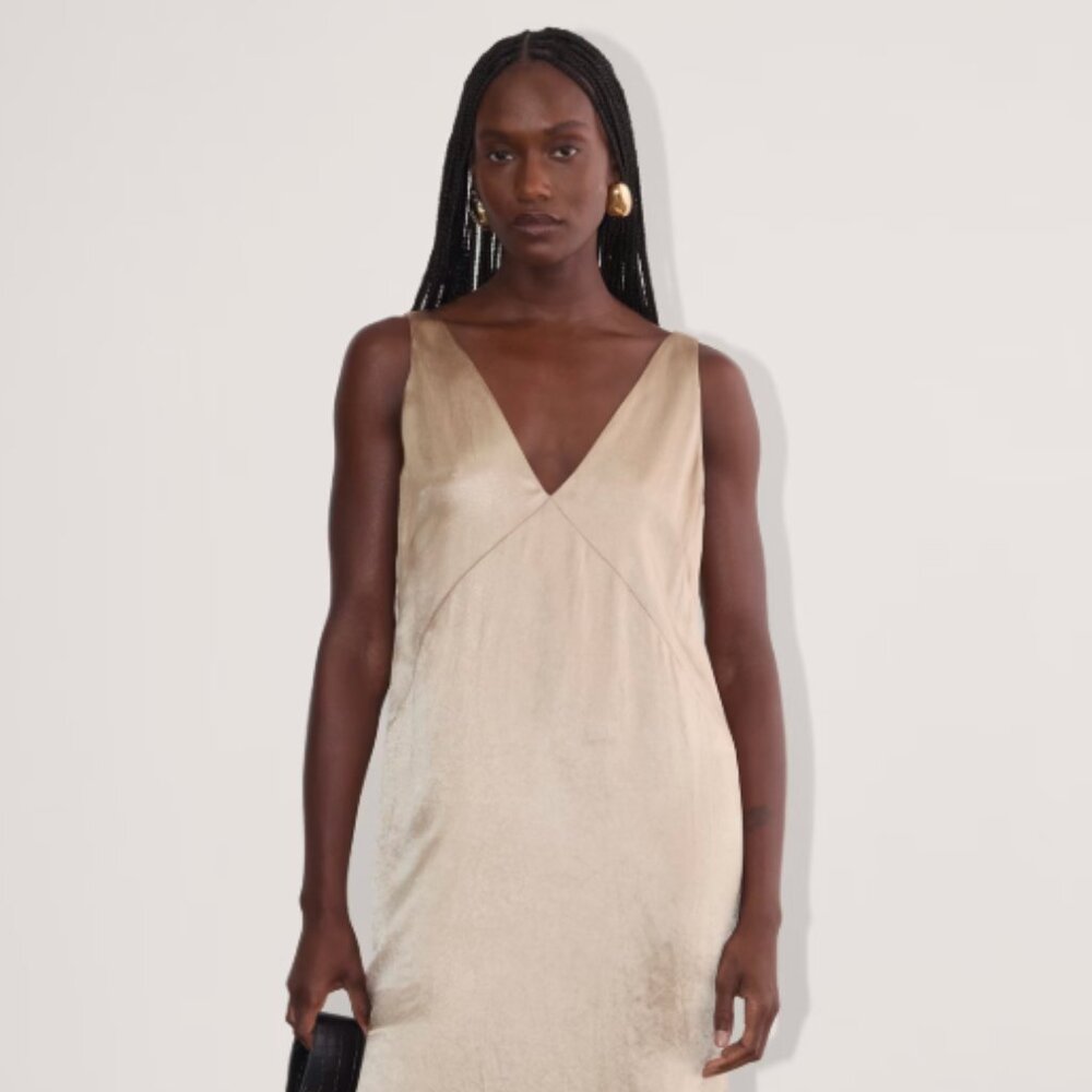 Everlane The Satin Slip Dress in Champagne, Size 4